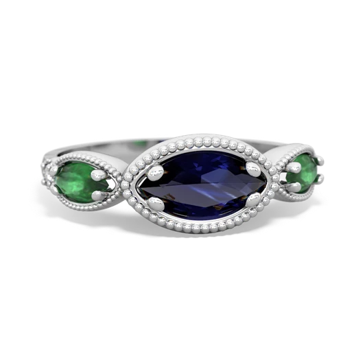 sapphire-emerald milgrain marquise ring