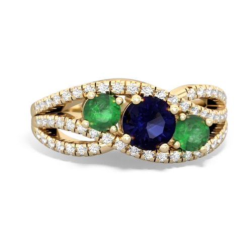 sapphire-emerald three stone pave ring
