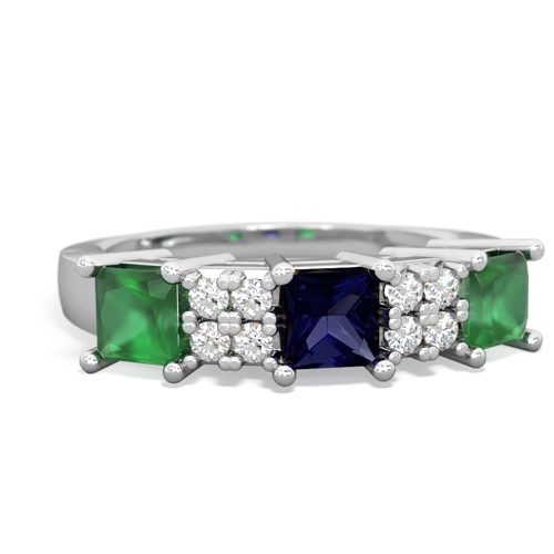 Sapphire Genuine Sapphire with Genuine Emerald and  Three Stone ring Ring