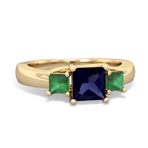 Sapphire Genuine Sapphire with Genuine Emerald and  Three Stone Trellis ring Ring