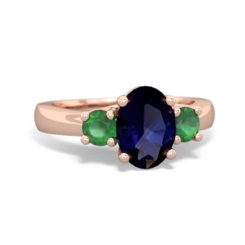 Sapphire Genuine Sapphire with Genuine Emerald Three Stone Trellis ring Ring