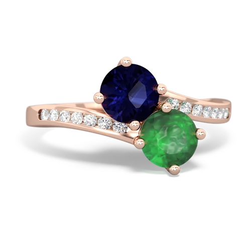 sapphire-emerald two stone channel ring