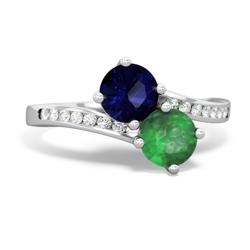 sapphire-emerald two stone channel ring