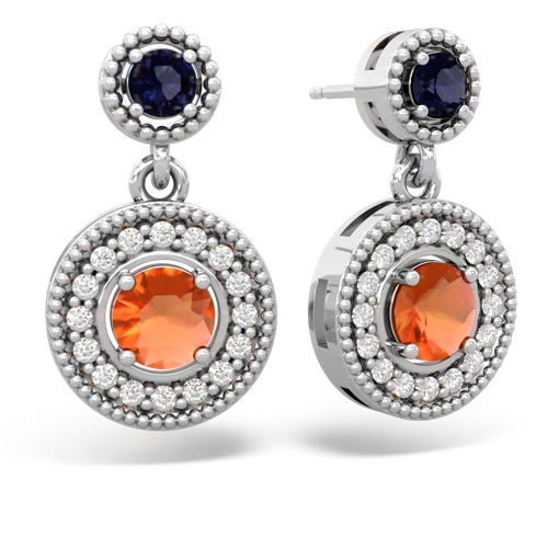 sapphire-fire opal halo earrings