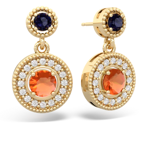 sapphire-fire opal halo earrings