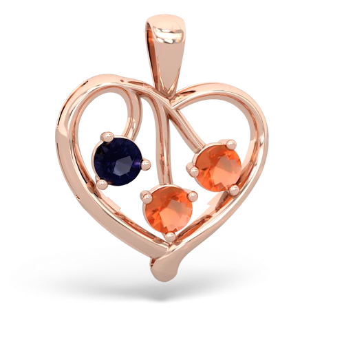 Sapphire Genuine Sapphire with Genuine Fire Opal and Genuine Black Onyx Glowing Heart pendant Pendant