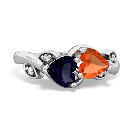 sapphire-fire opal floral keepsake ring
