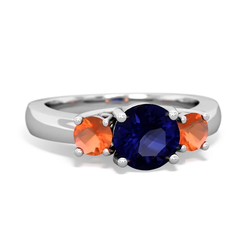 Sapphire Genuine Sapphire with Genuine Fire Opal and Genuine Black Onyx Three Stone Trellis ring Ring
