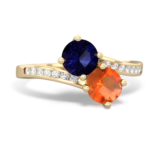 sapphire-fire opal two stone channel ring