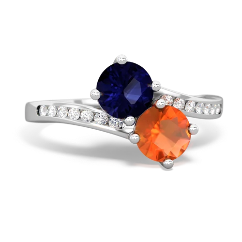 sapphire-fire opal two stone channel ring