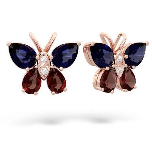 sapphire-garnet butterfly earrings