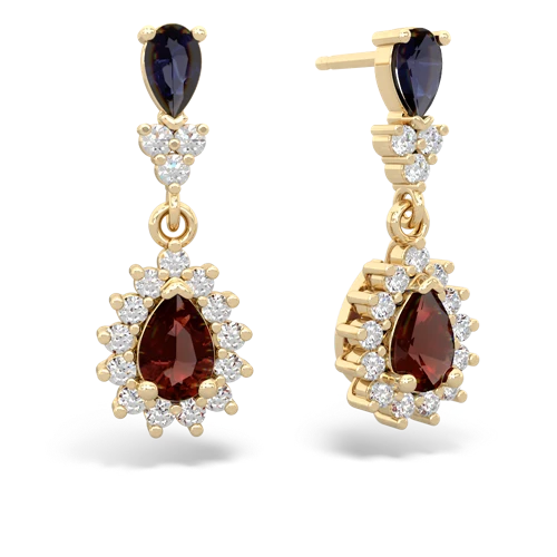 sapphire-garnet dangle earrings