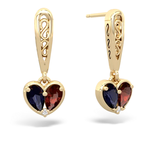 sapphire-garnet filligree earrings