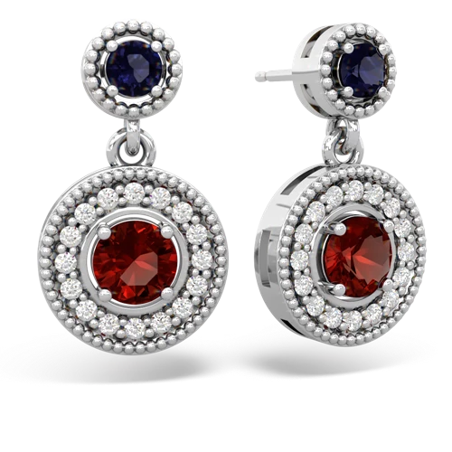 sapphire-garnet halo earrings