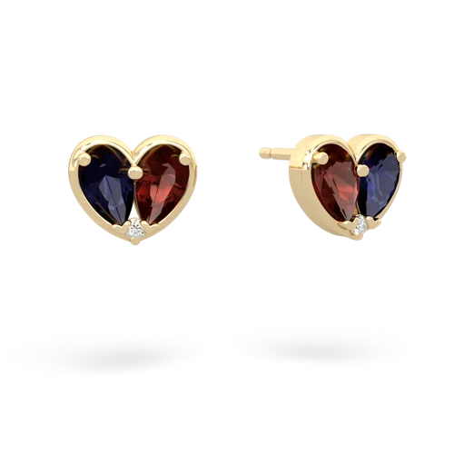 sapphire-garnet one heart earrings