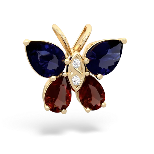 sapphire-garnet butterfly pendant