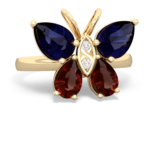 sapphire-garnet butterfly ring