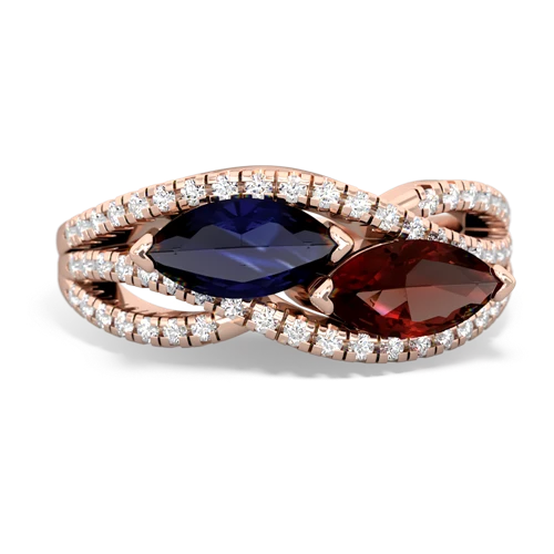 sapphire-garnet double heart ring