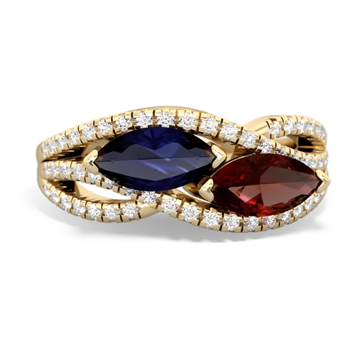 sapphire-garnet double heart ring