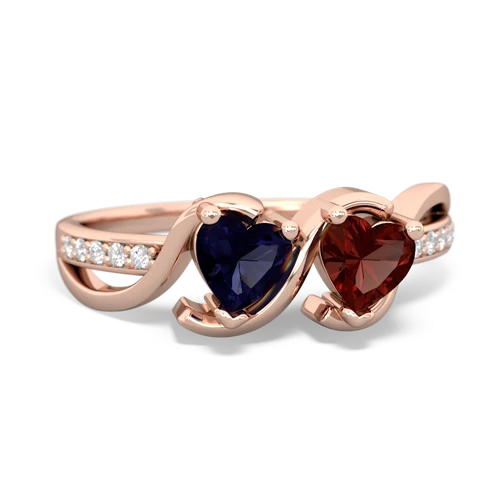 sapphire-garnet double heart ring