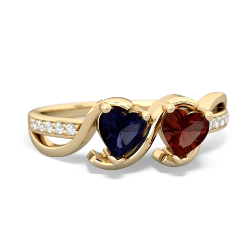 sapphire-garnet double heart ring