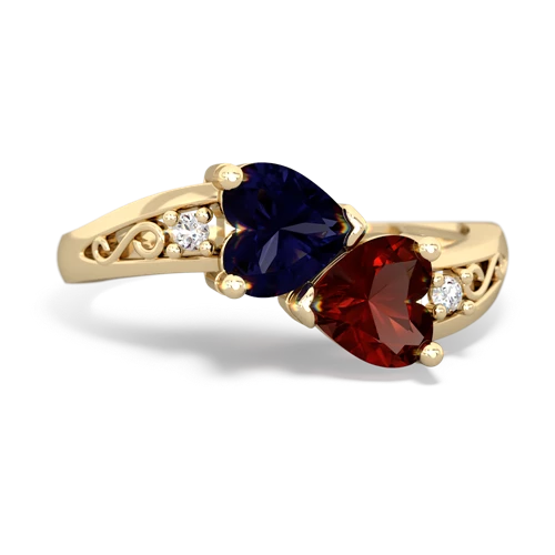 sapphire-garnet filligree ring