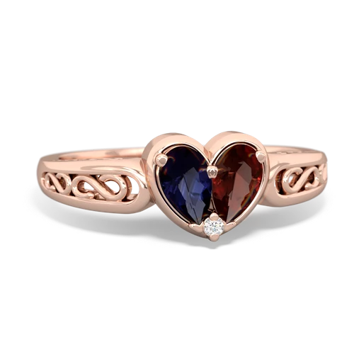 sapphire-garnet filligree ring