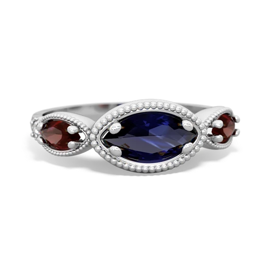Sapphire Genuine Sapphire with Genuine Garnet and Genuine Pink Tourmaline Antique Style Keepsake ring Ring