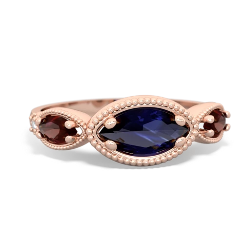 sapphire-garnet milgrain marquise ring