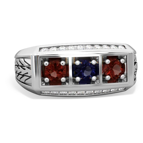 sapphire-garnet three stone ring