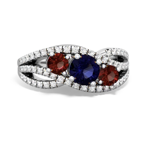 sapphire-garnet three stone pave ring