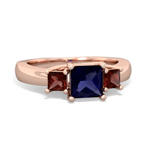 Sapphire Genuine Sapphire with Genuine Garnet and Lab Created Sapphire Three Stone Trellis ring Ring