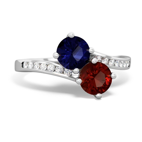 sapphire-garnet two stone channel ring