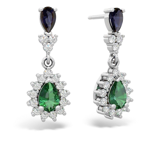 Sapphire Genuine Sapphire with Lab Created Emerald Halo Pear Dangle earrings Earrings