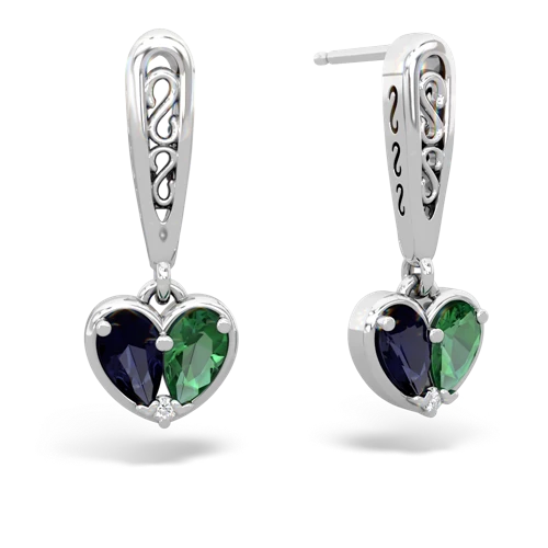 sapphire-lab emerald filligree earrings