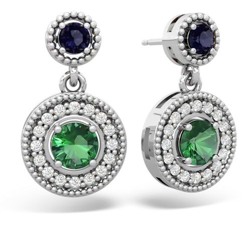 sapphire-lab emerald halo earrings