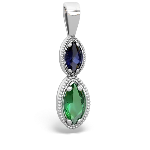 Sapphire Genuine Sapphire with Lab Created Emerald Antique-style Halo pendant Pendant