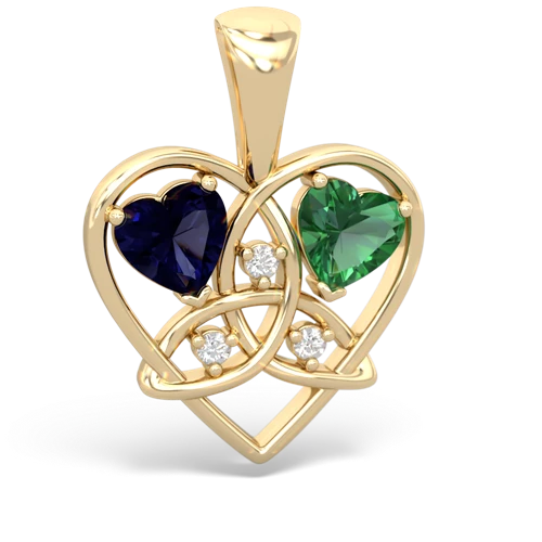 Sapphire Genuine Sapphire with Lab Created Emerald Celtic Trinity Heart pendant Pendant