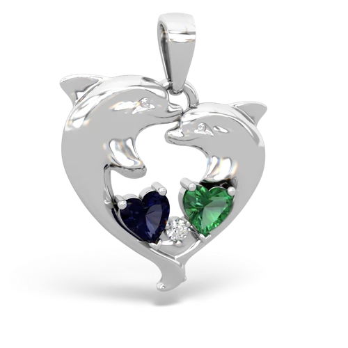 Sapphire Genuine Sapphire with Lab Created Emerald Dolphin Heart pendant Pendant