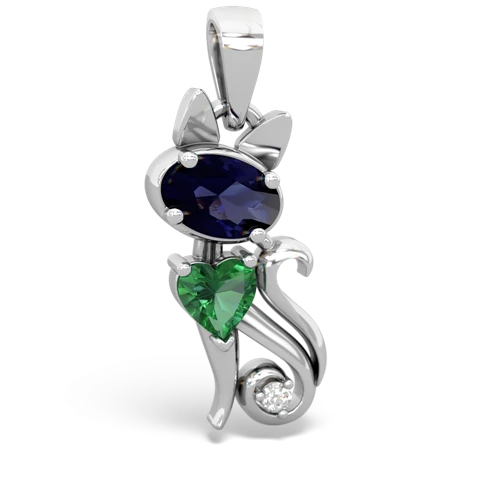 Sapphire Genuine Sapphire with Lab Created Emerald Kitten pendant Pendant