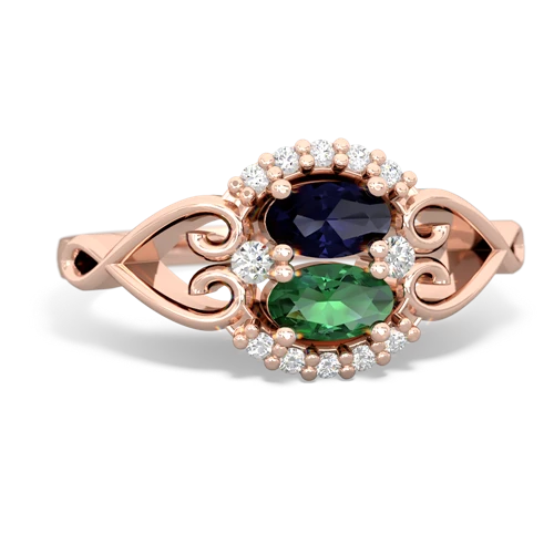 sapphire-lab emerald antique keepsake ring