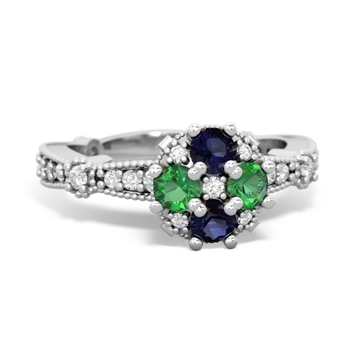Sapphire Genuine Sapphire with Lab Created Emerald Milgrain Antique Style ring Ring
