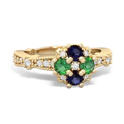 Sapphire Genuine Sapphire with Lab Created Emerald Milgrain Antique Style ring Ring