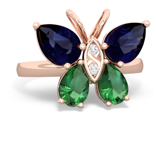 sapphire-lab emerald butterfly ring