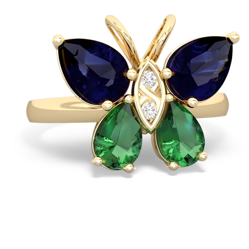 sapphire-lab emerald butterfly ring