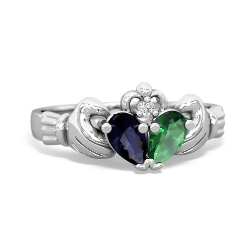 Sapphire Genuine Sapphire with Lab Created Emerald Claddagh ring Ring