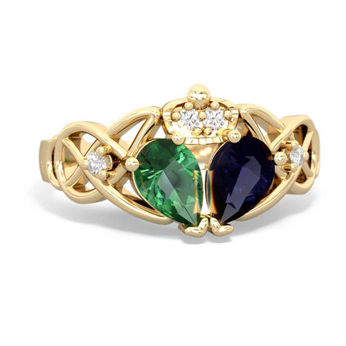 Sapphire Genuine Sapphire with Lab Created Emerald Two Stone Claddagh ring Ring