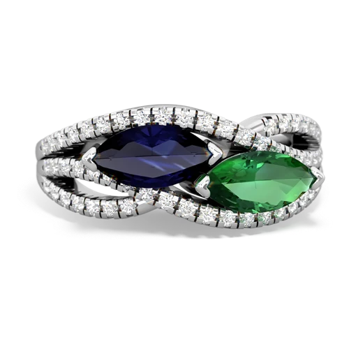 sapphire-lab emerald double heart ring