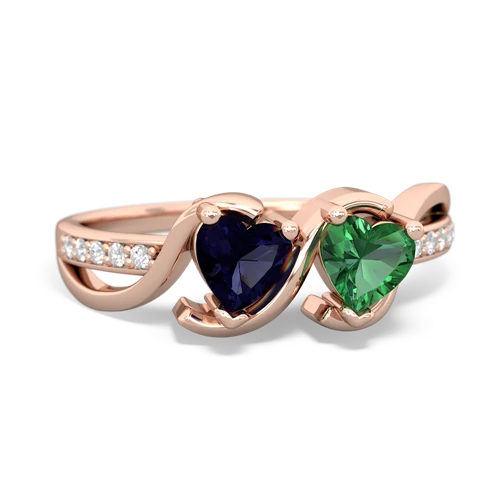 sapphire-lab emerald double heart ring