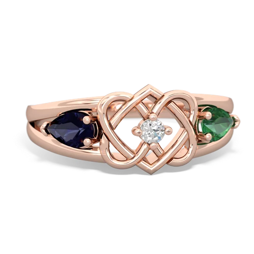 sapphire-lab emerald double heart ring
